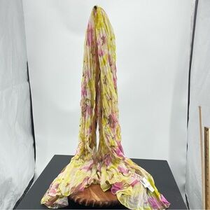 Ann Taylor Loft scarf Pink yellow floral Feminine Boho Cottage 35”x68” 0568